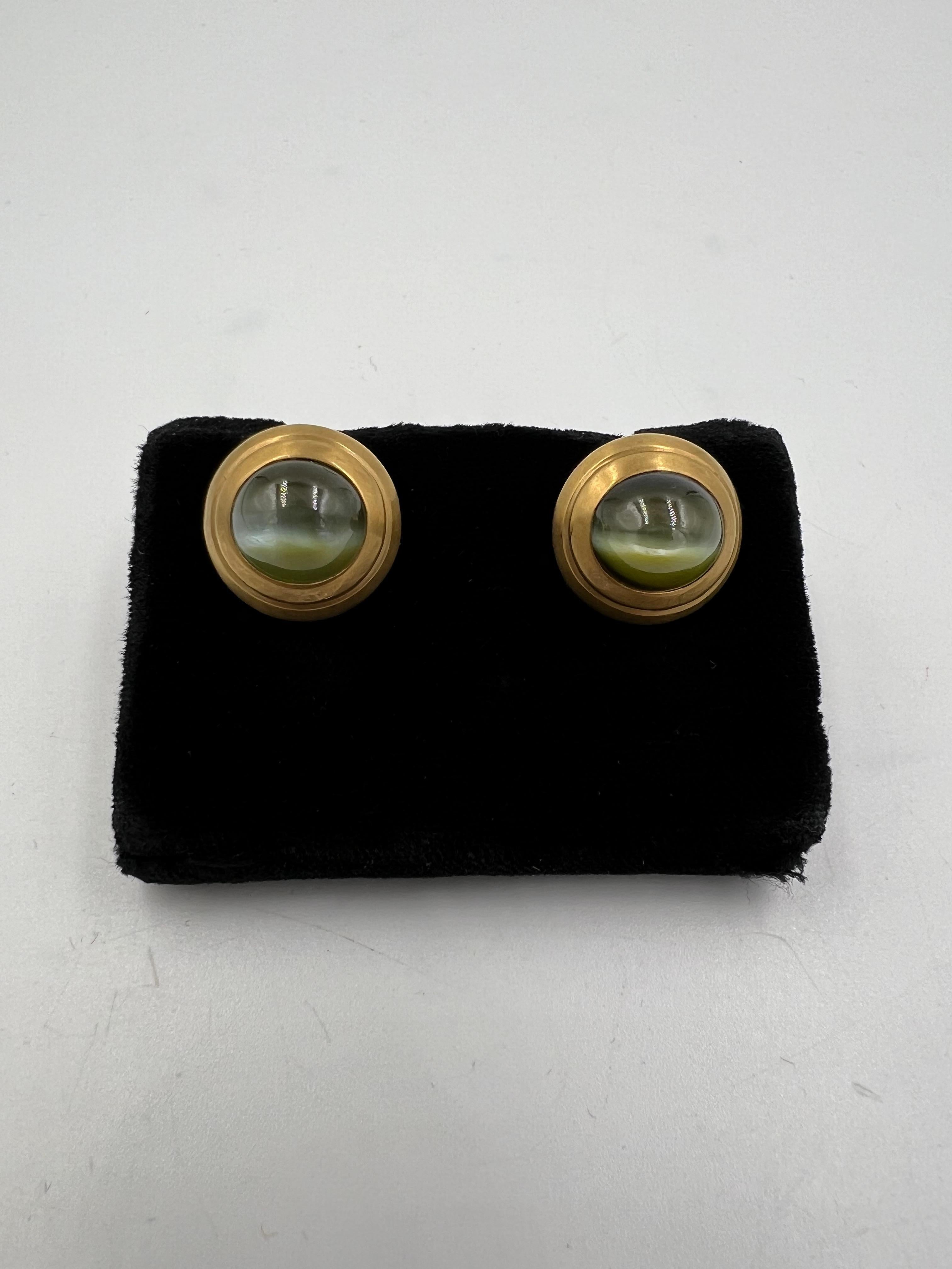 Cabochon Chrysoberyl Cats Eye Yellow Gold Cufflinks For Sale