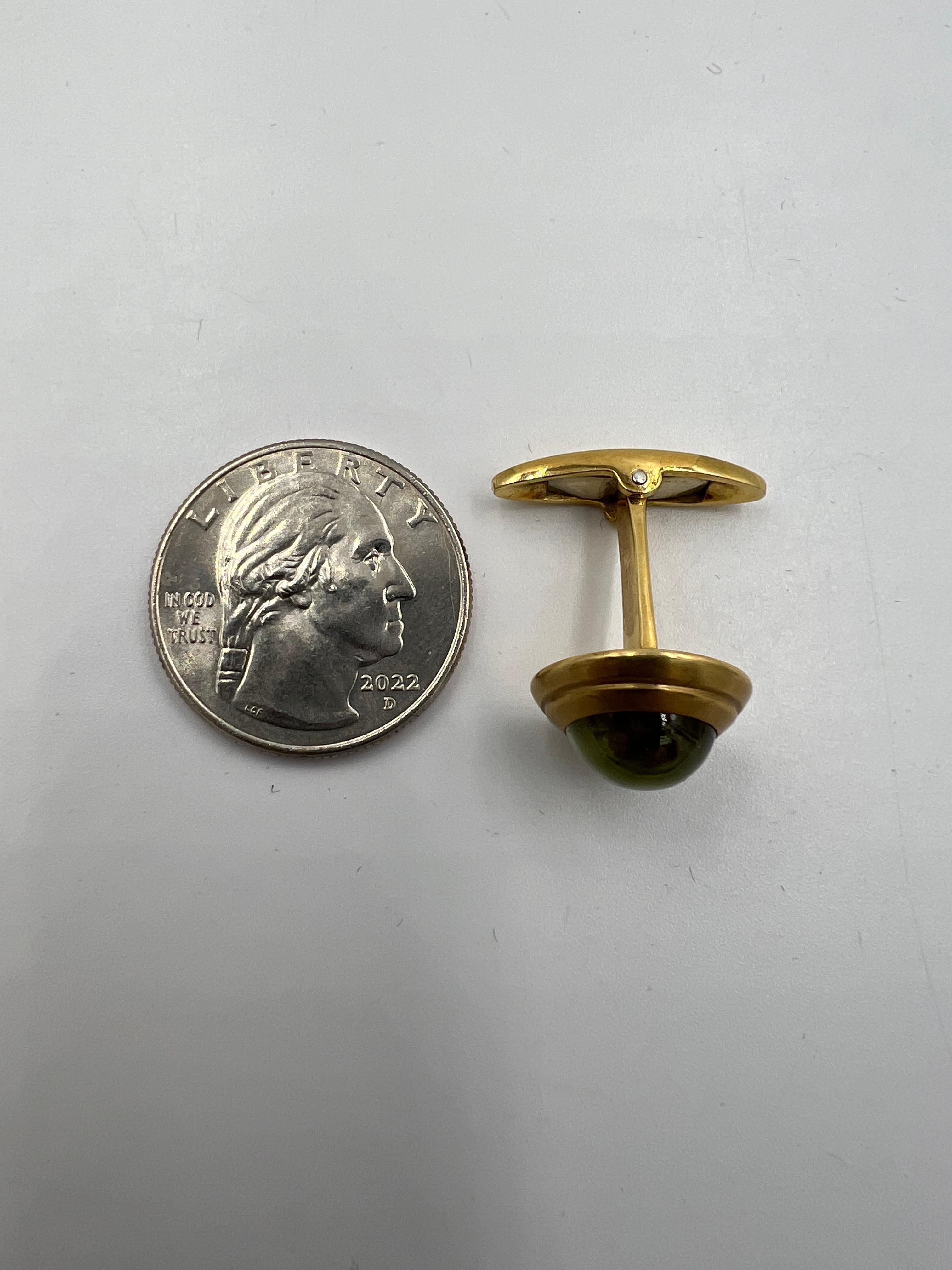 Chrysoberyl Cats Eye Yellow Gold Cufflinks For Sale 2