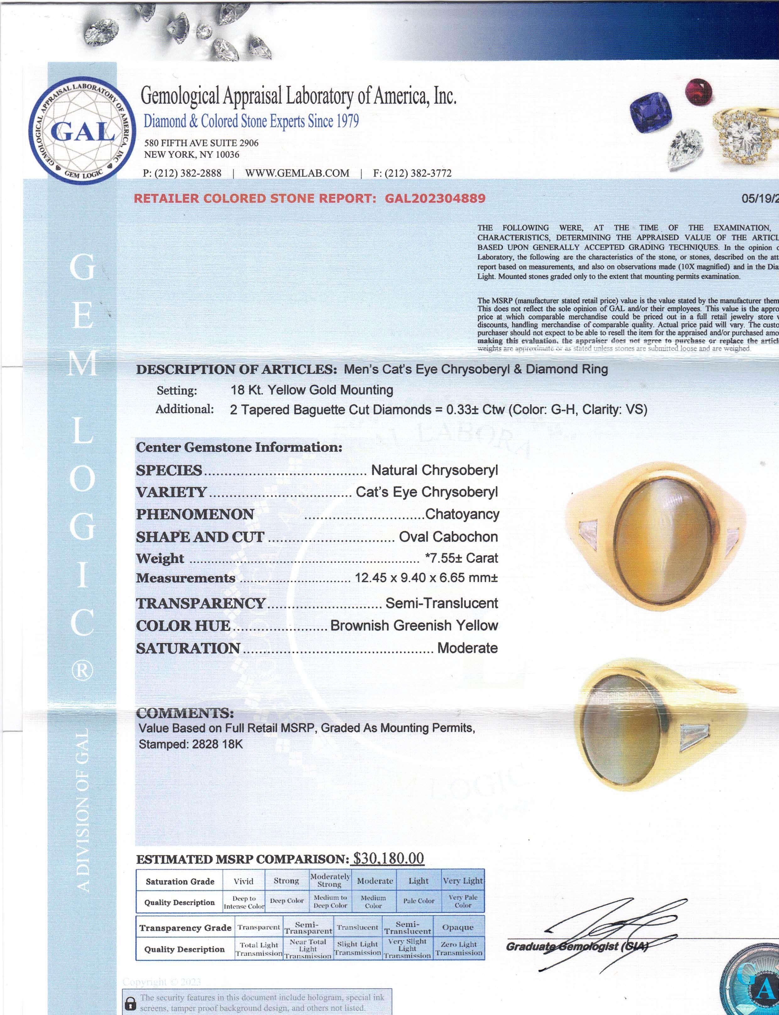 Chrysoberyl Cat's Eye 18 Karat Yellow Gold Ring For Sale 1