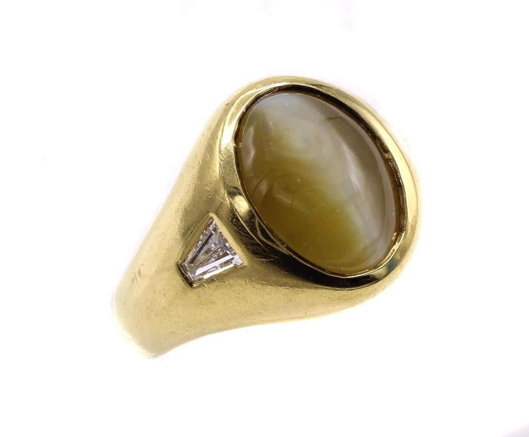 Chrysoberyl Cat's Eye 18 Karat Yellow Gold Ring For Sale 2