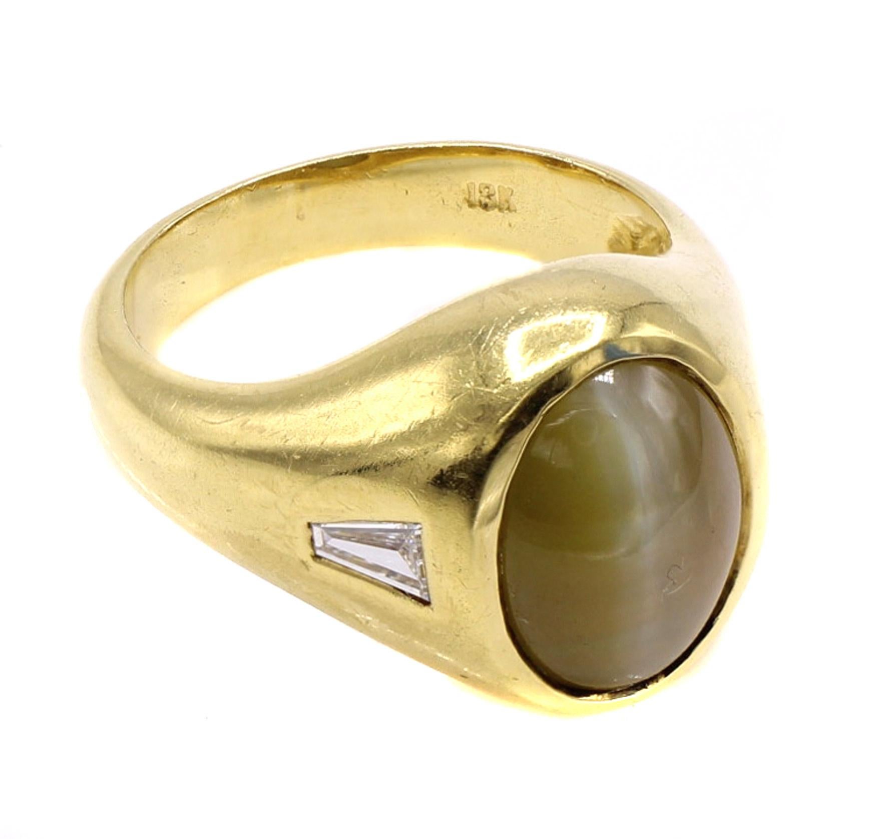Chrysoberyl Cat's Eye 18 Karat Yellow Gold Ring For Sale 4