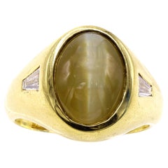 Bague en or jaune 18 carats et chrysobéryl œil de chat