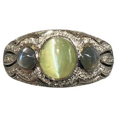 Vintage Chrysoberyl Cat's Eye, Alexandrite Cat's Eye and Diamond Ring in 18k Gold