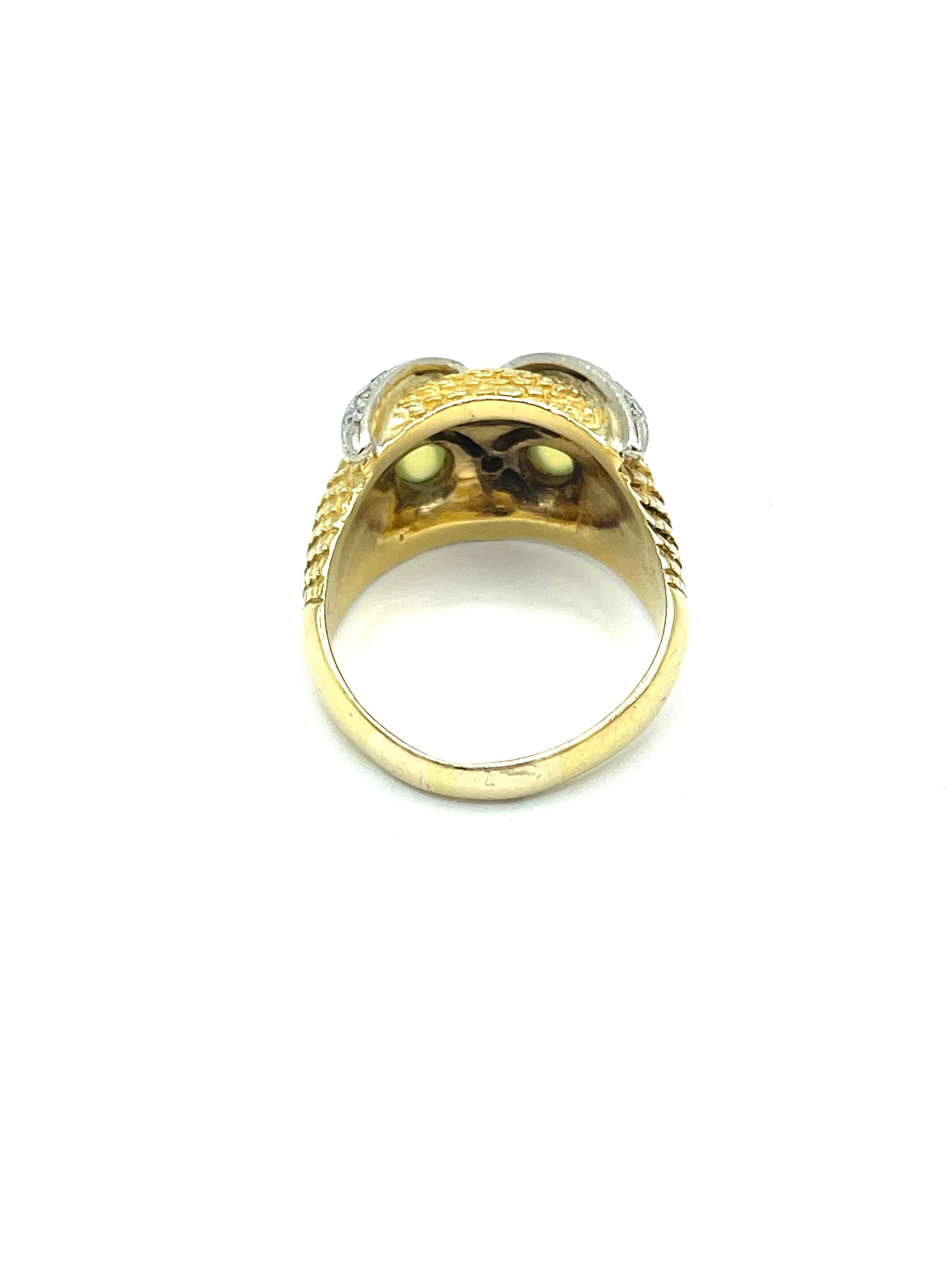 Retro Chrysoberyl Cat's Eye and Diamond 18K Yellow & White Gold Owl Cocktail Ring