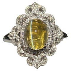 Chrysoberyl Cat's Eye and Diamond Ring in 18k White Gold