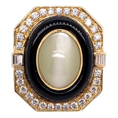 Chrysoberyl Cat's Eye Cocktail Ring with Onyx and Diamonds in 18 Karat Gold