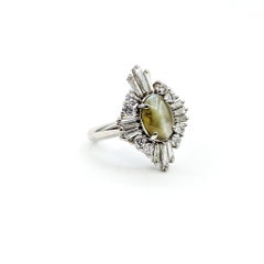 Chrysoberyl Cat’s Eye & Diamond Cocktail Ring in Platinum