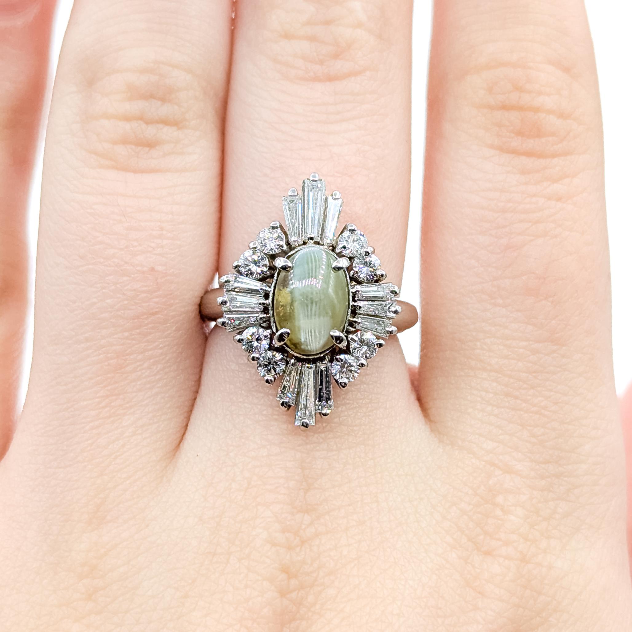 Bague cocktail en platine avec œil de chat en chrysobéryl et diamant Pour femmes en vente