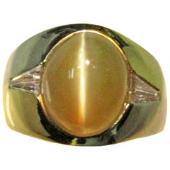 Chrysoberyl Cat's Eye Diamond White and Yellow Gold Ring