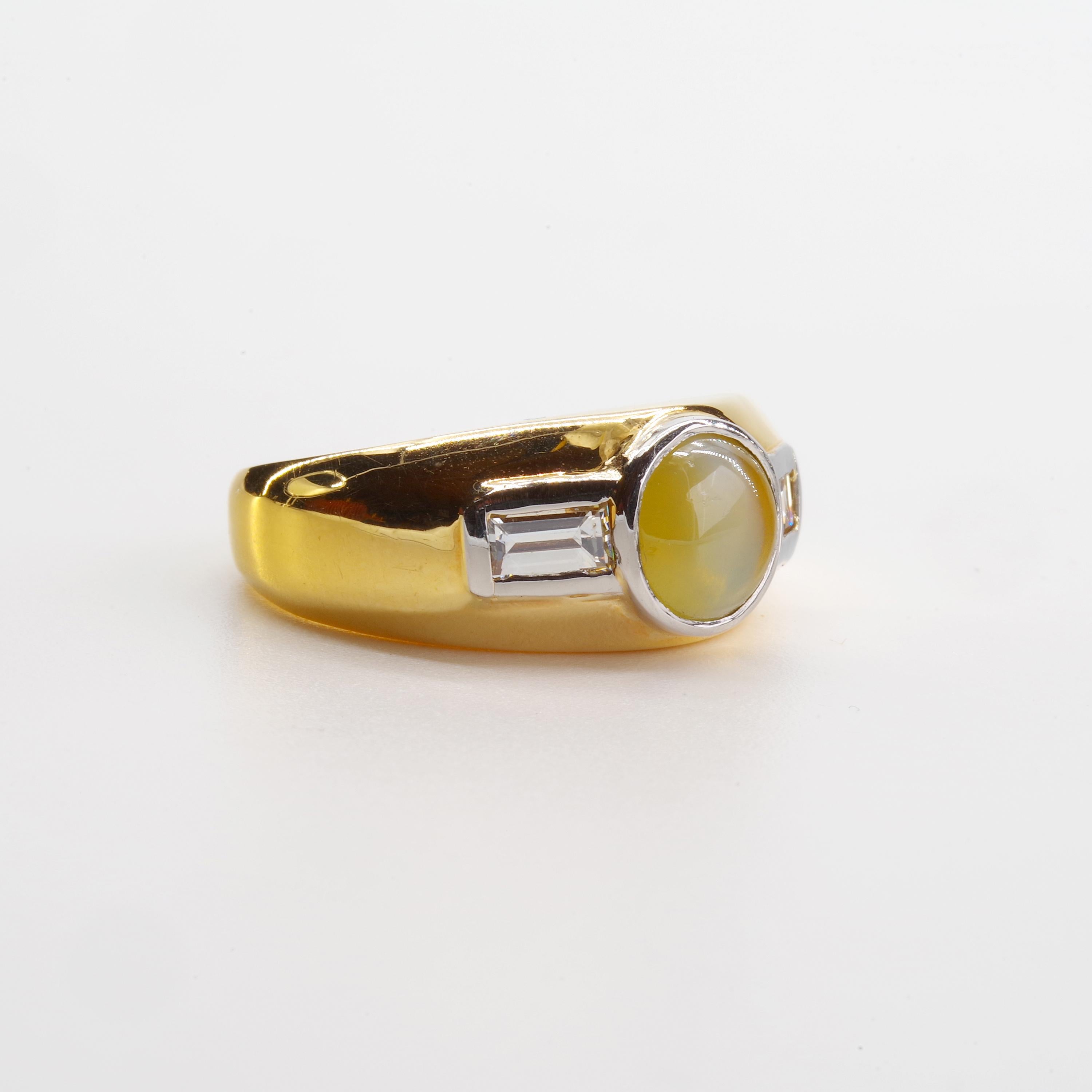 Modern Chrysoberyl Cat's-Eye Ring with Diamonds from Midcentury