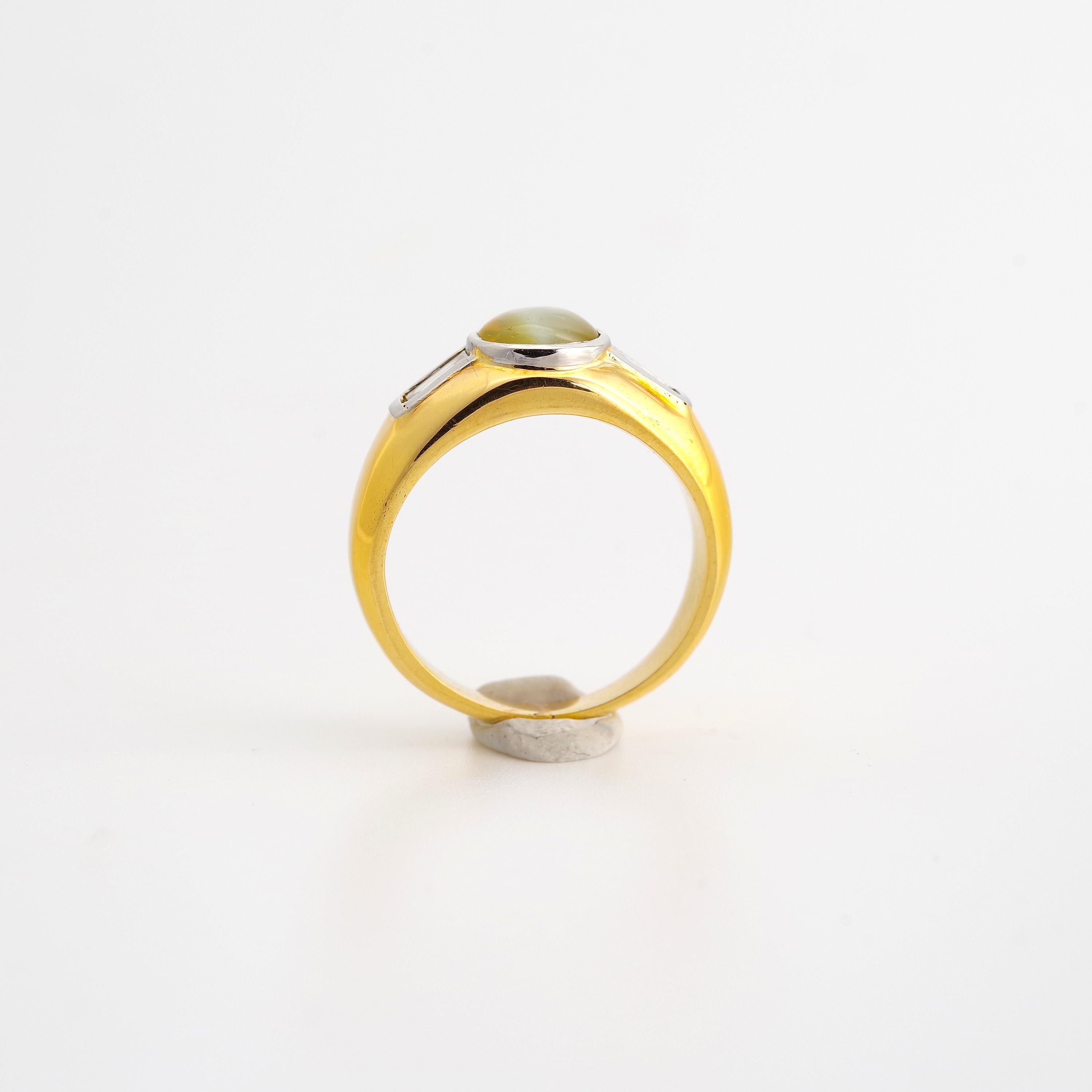 Women's or Men's Chrysoberyl Cat's-Eye Ring with Diamonds from Midcentury