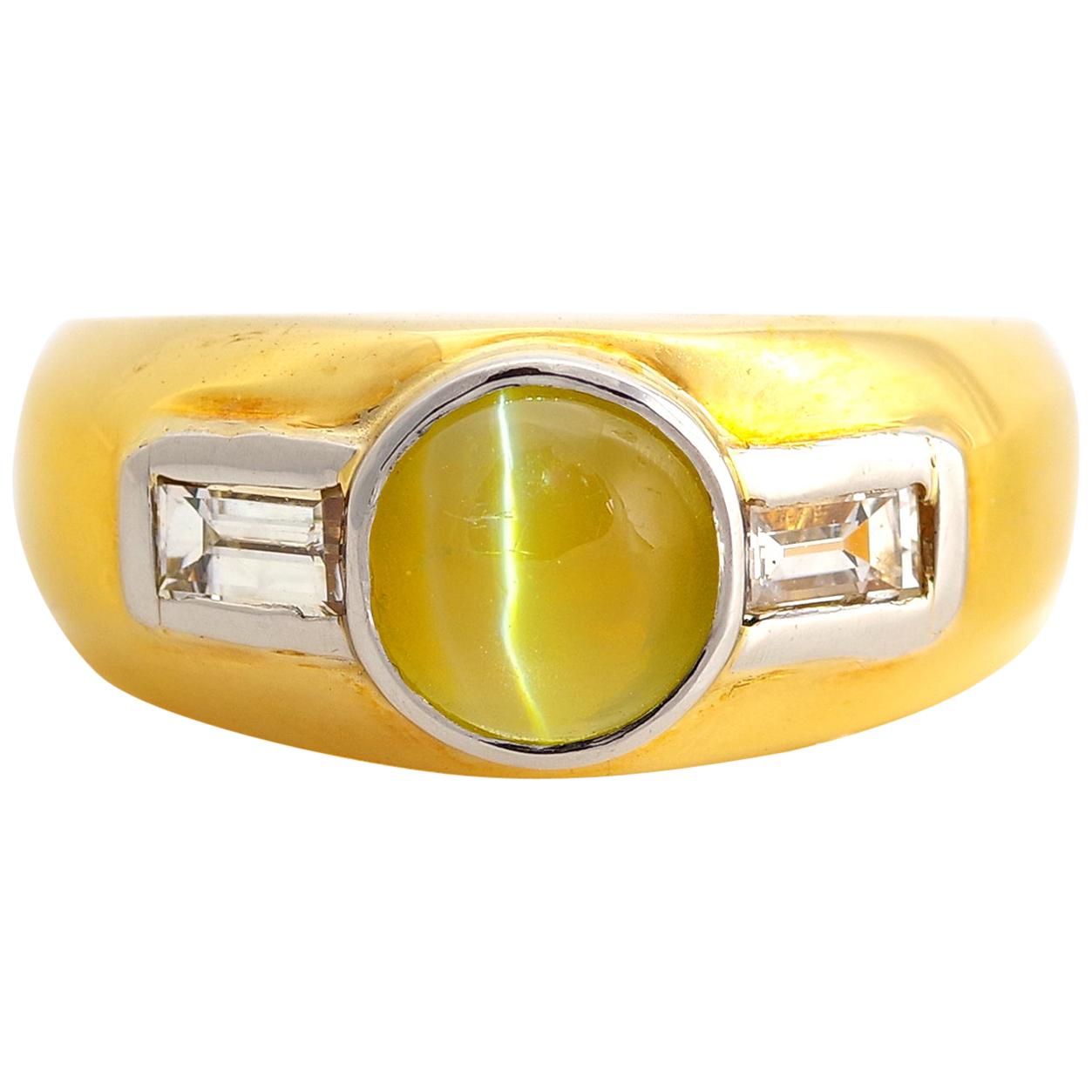 Chrysoberyl Cat's-Eye Ring with Diamonds from Midcentury