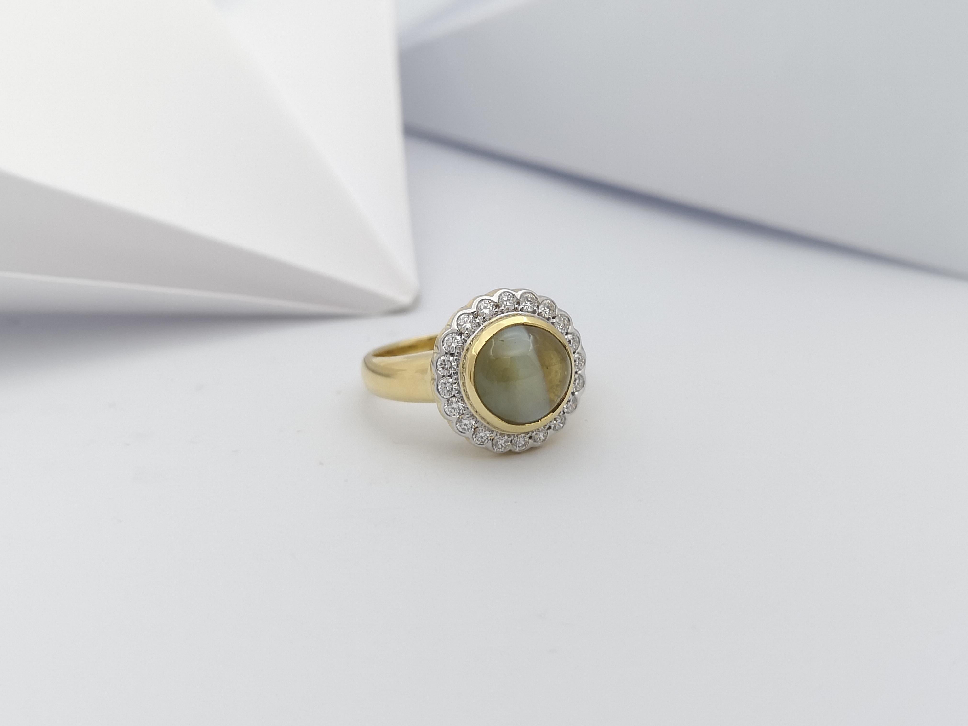 Chrysoberyl Cat's Eye with Diamond Ring Set in 18 Karat Gold For Sale 5
