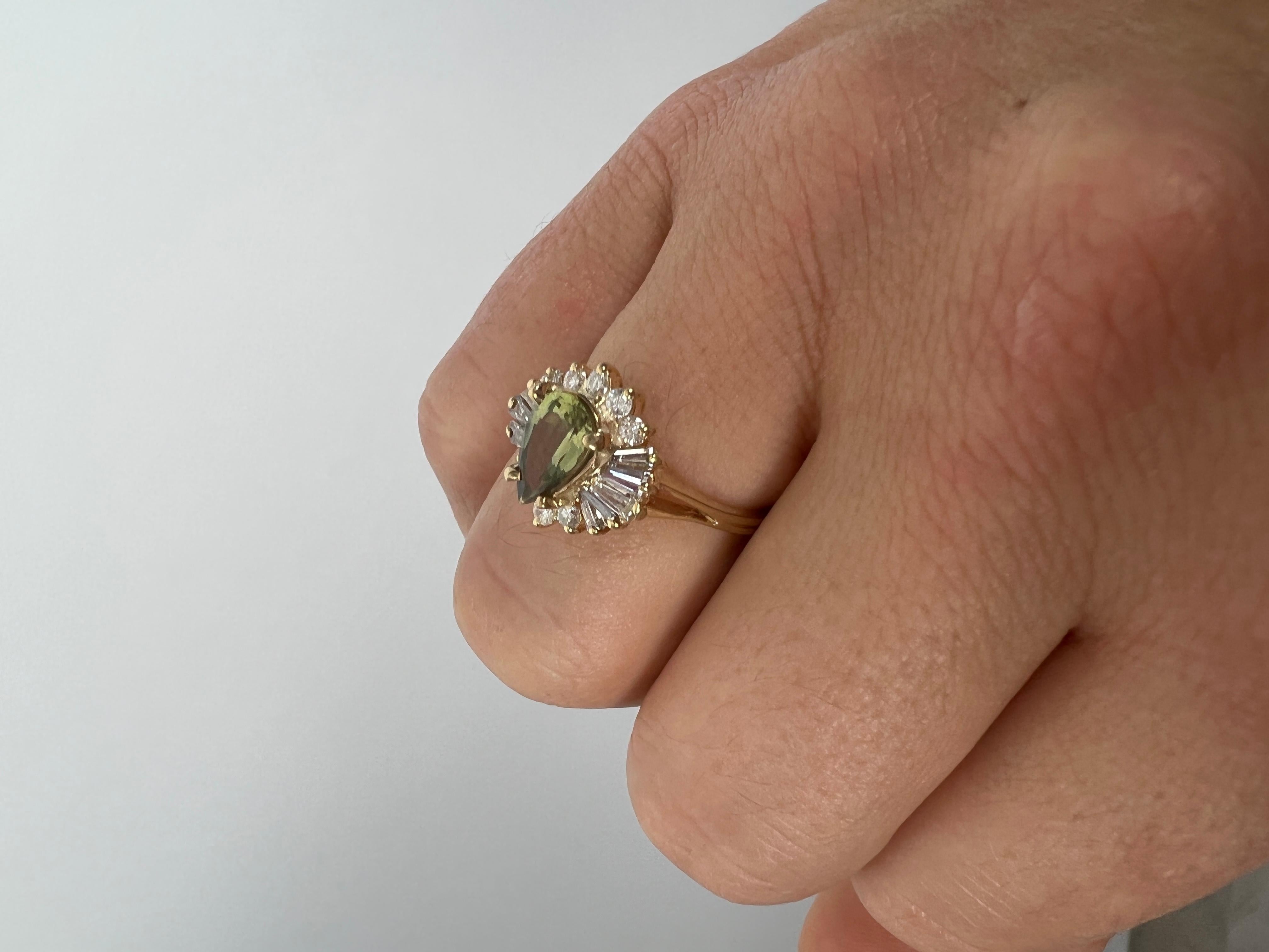 Women's or Men's Chrysoberyl Diamond Ballerina Ring, 14K Yellow Gold, Ring For Sale