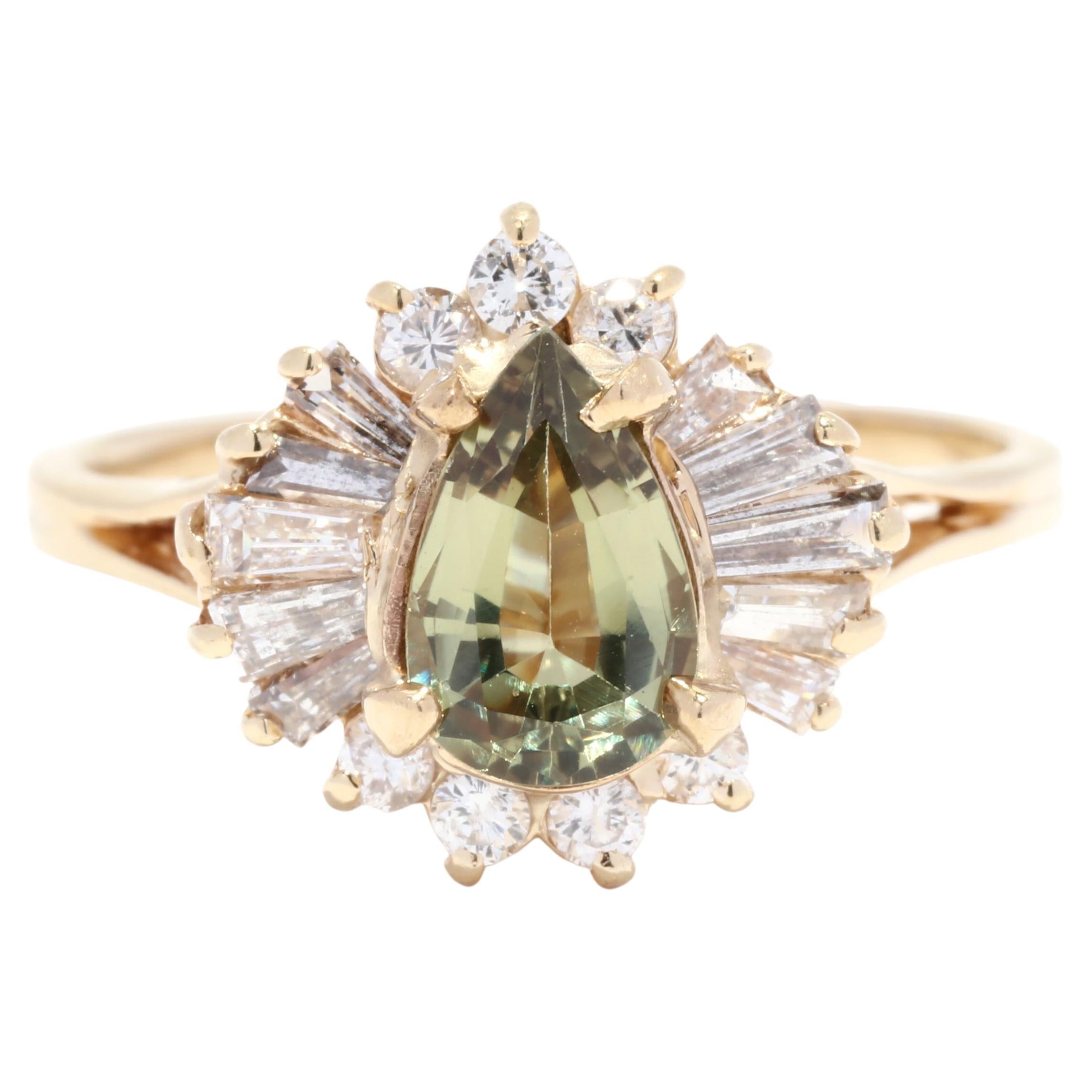 Chrysoberyl Diamond Ballerina Ring, 14K Yellow Gold, Ring For Sale