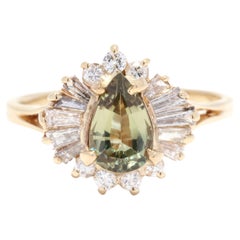 Retro Chrysoberyl Diamond Ballerina Ring, 14K Yellow Gold, Ring