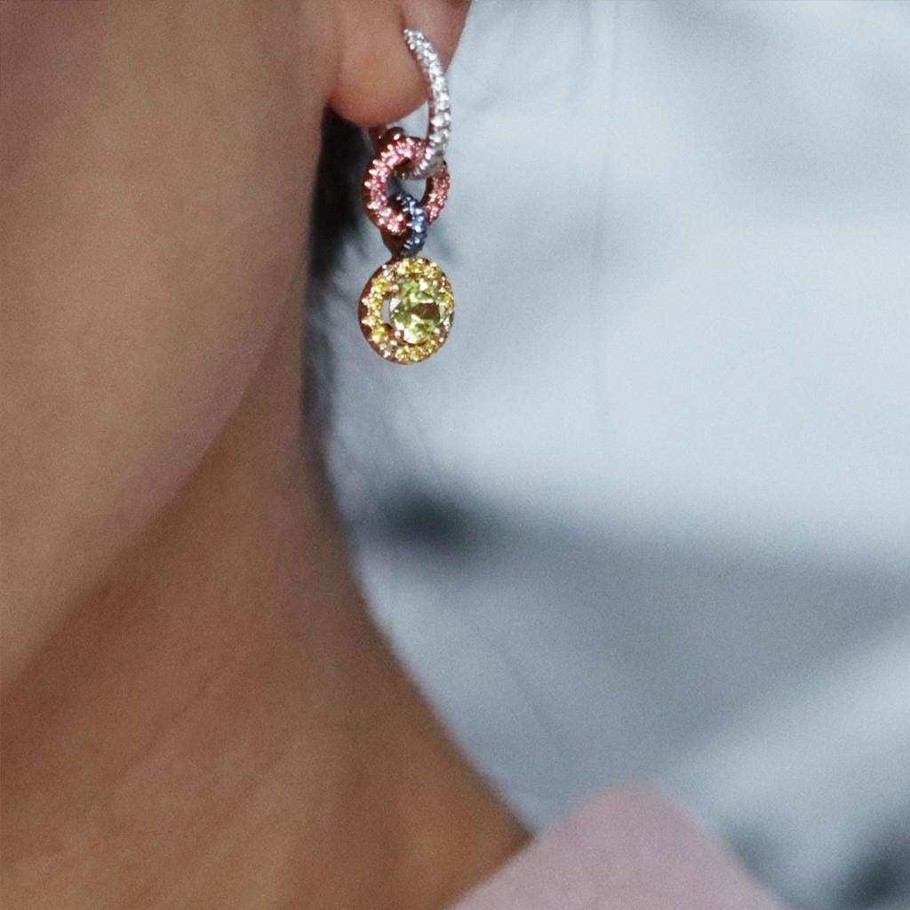 Women's Chrysoberyl Intense Pink Spinel Sapphire Yellow Diamond Halo Earrings