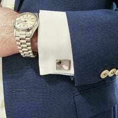 16.90 Grams Cabochon Chrysoberyl Tiger's Eye Sunburst Cufflinks in White Gold