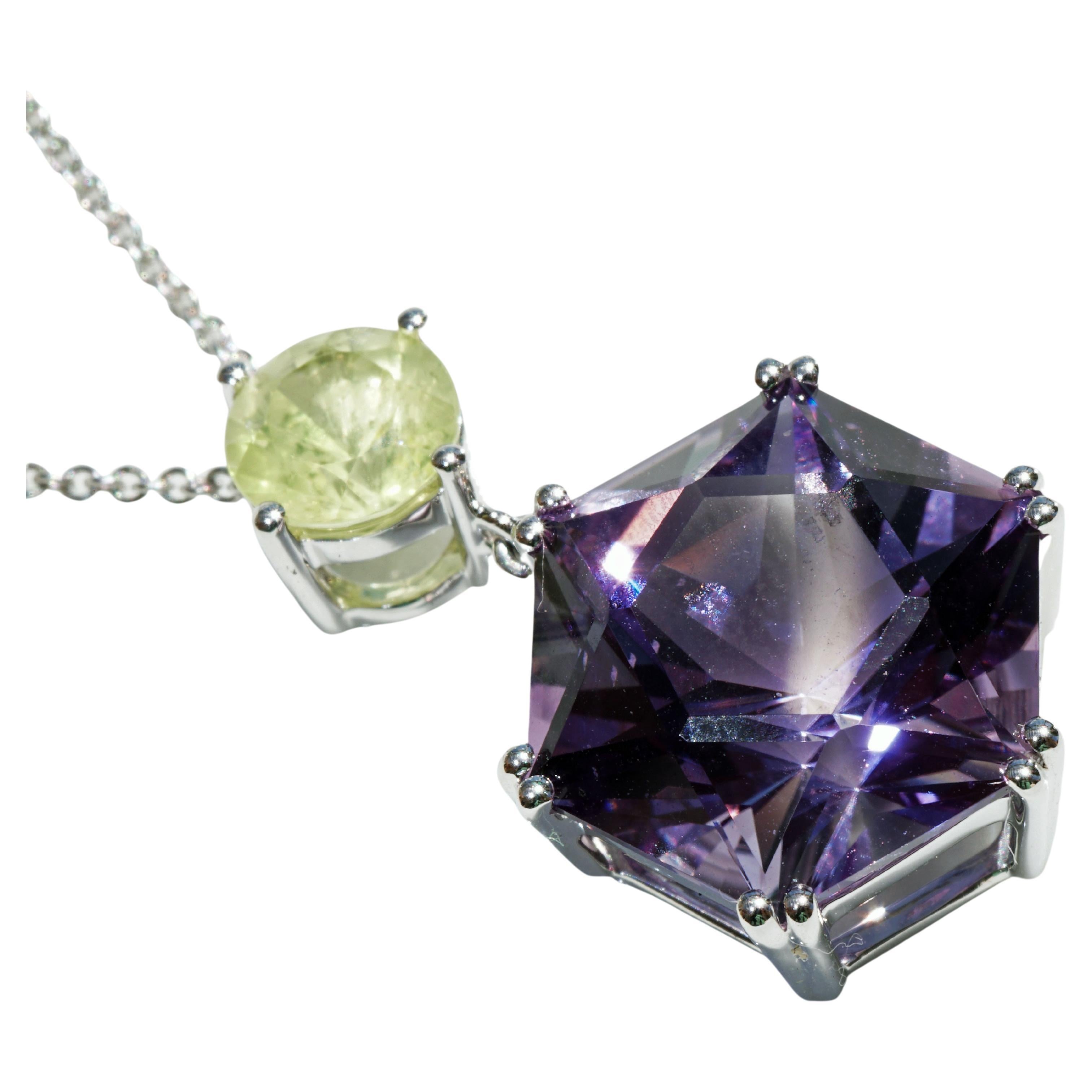 Chrysoberyll Amethyst Pendant with Chain neverseen Colors 10 ct Star Cut Brazil For Sale
