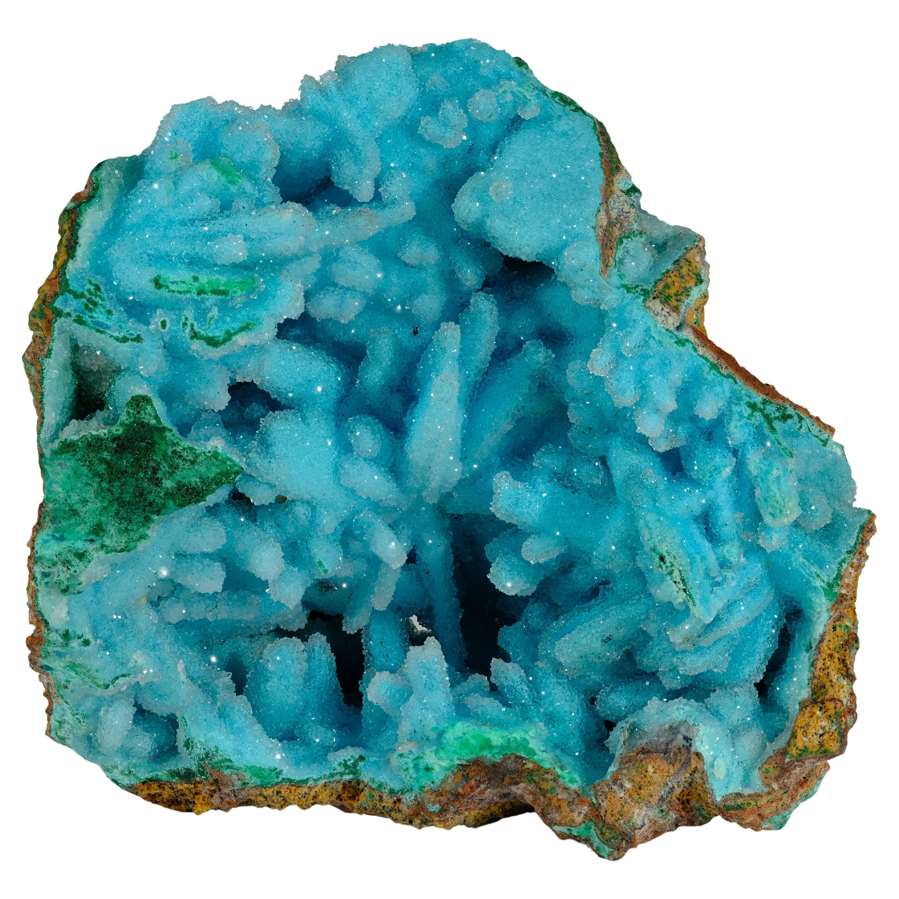 Chrysocolla After Barite with Malachite Coated with Drusy Quartz For Sale