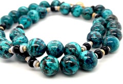 Chrysocolla and Onyx Beaded Necklace with 18k Yellow and White Gold Accents