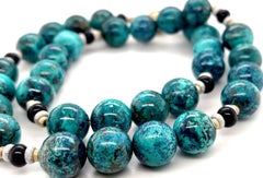 Chrysocolla and Onyx Beaded Necklace with 18k Yellow and White Gold Accents