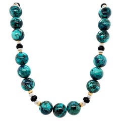 Chrysocolla and Onyx Beaded Necklace with 18k Yellow and White Gold Accents