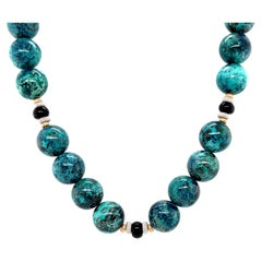Chrysocolla and Onyx Beaded Necklace with 18k Yellow and White Gold Accents