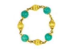 Chrysocolla geriffeltes Goldperlen-Armband aus Gelbgold