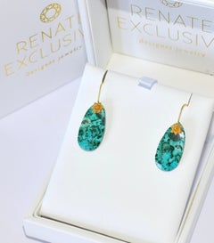 Chrysocolla Malachite Earrings in 18K Solid Yellow Gold