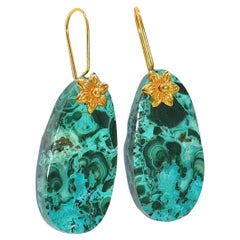 Chrysocolla Malachite Earrings in 18K Solid Yellow Gold