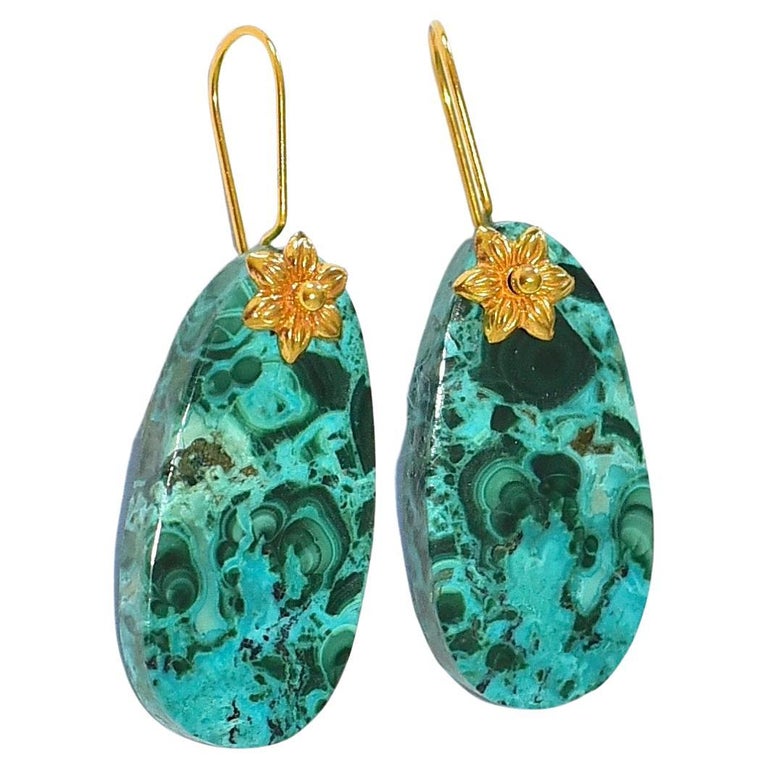 •OUROBOROS ORBIT• malachite chrysocolla + gold hoop earrings