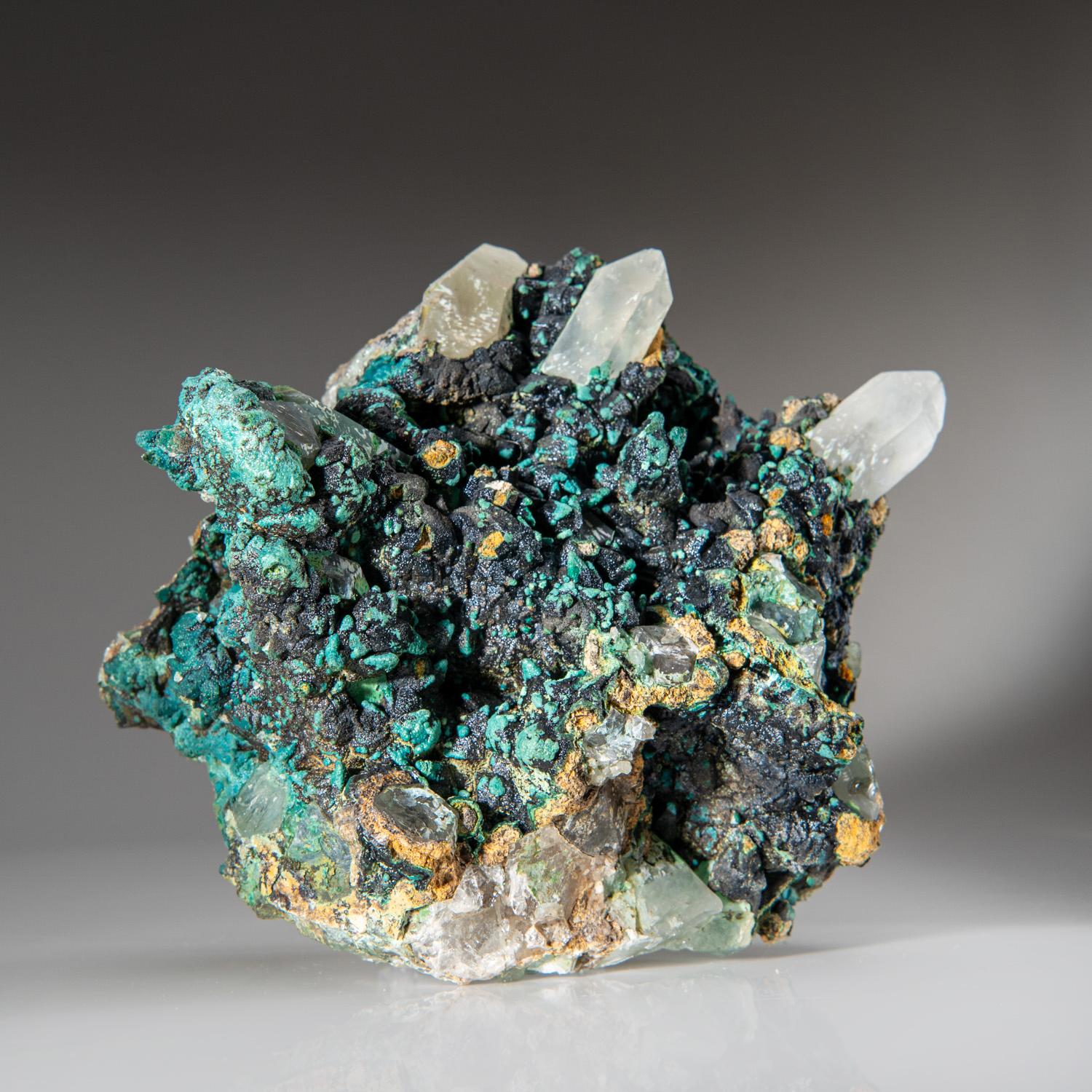 Contemporary Chrysocolla over Quartz from Ray Mine, Mineral Creek District, Pinal County, Ari For Sale