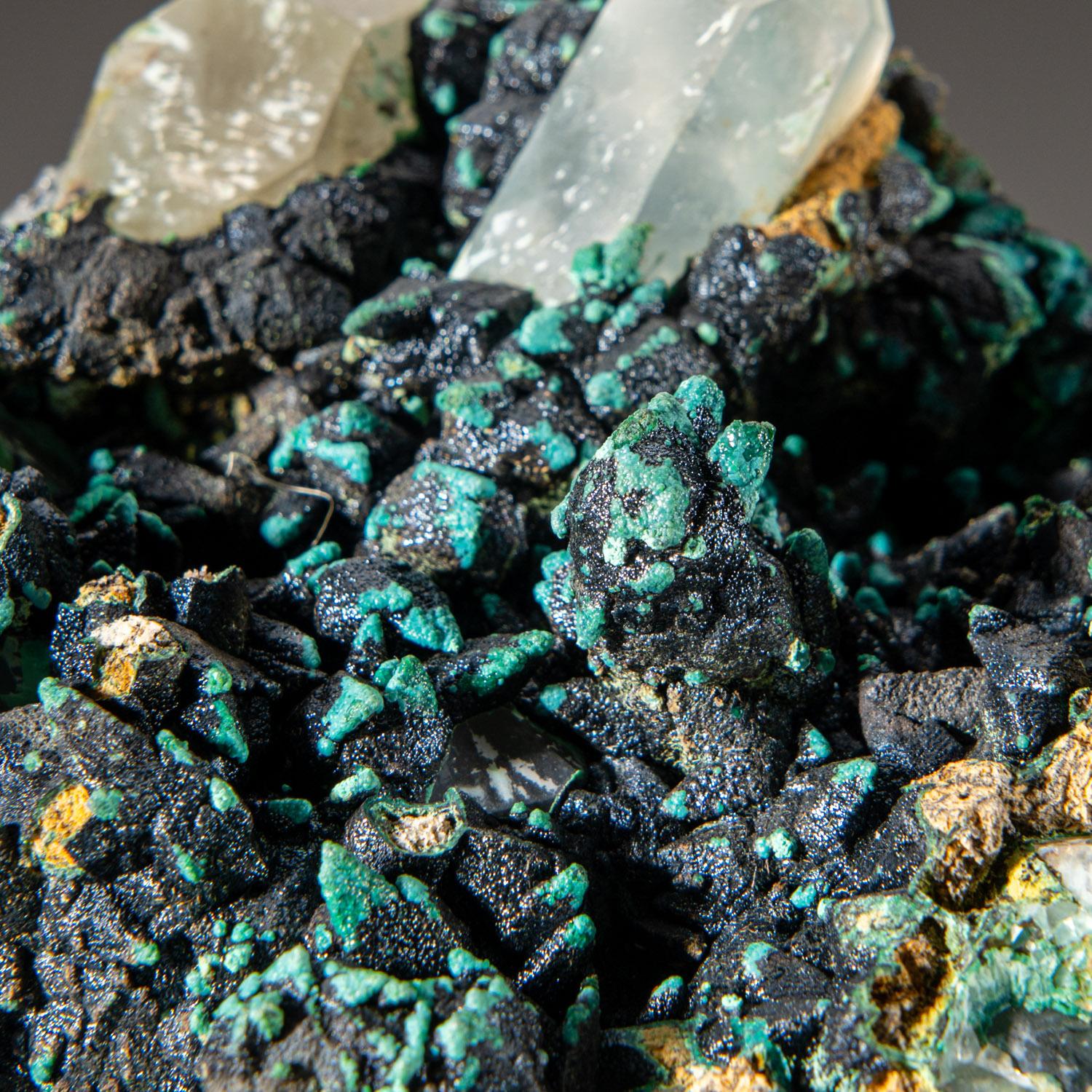 Crystal Chrysocolla over Quartz from Ray Mine, Mineral Creek District, Pinal County, Ari For Sale