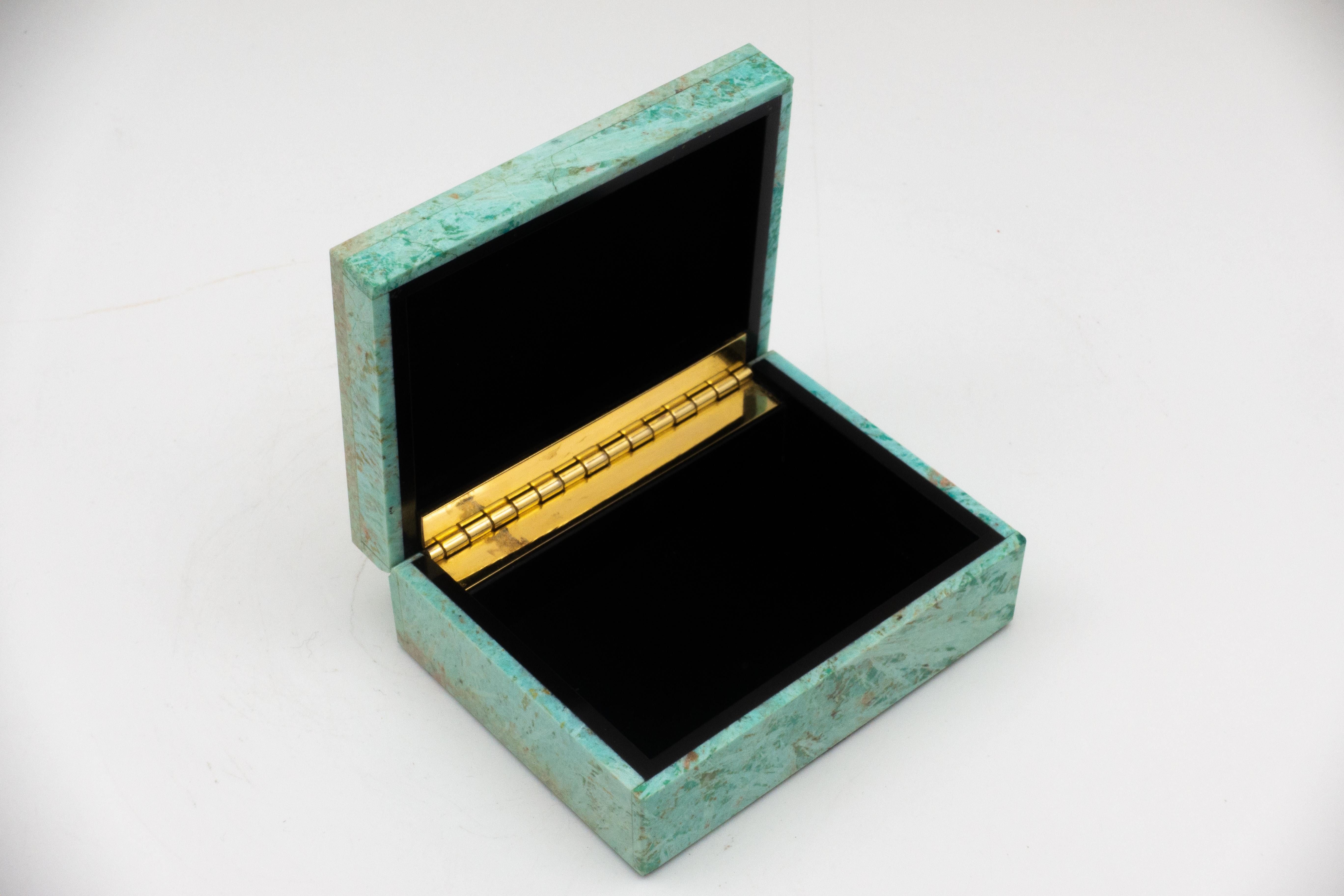 Grand Tour Chrysocolla-Turquoise Box from India with Hinged Lid