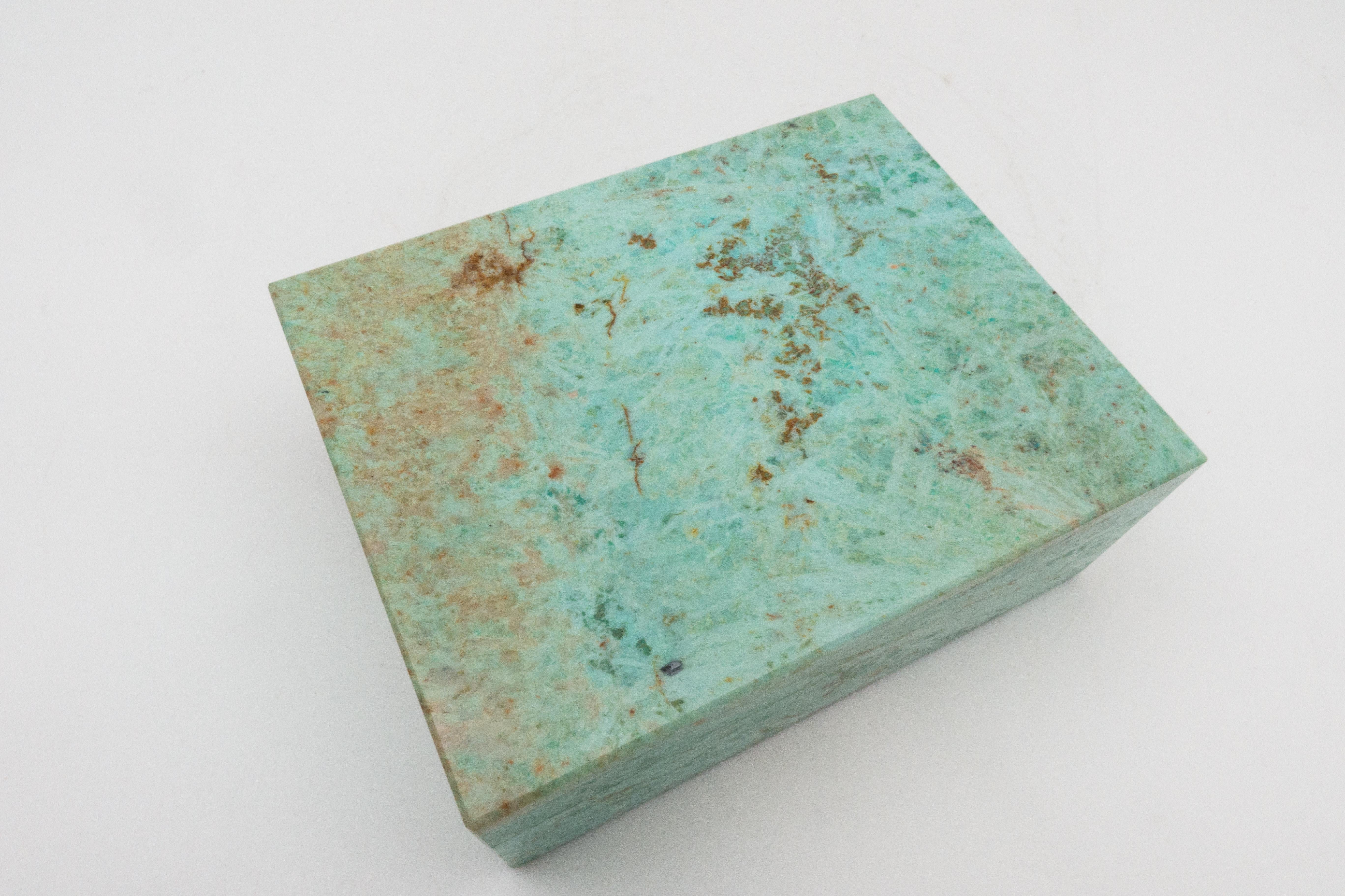 Chrysocolla-Turquoise Box from India with Hinged Lid In Excellent Condition In New York, NY