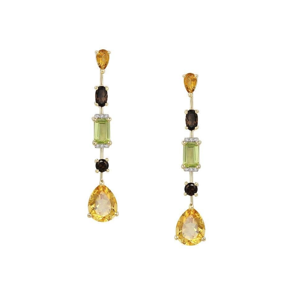 Earrings Yellow Gold 14 K 

Diamond 12-RND-0,043-G/VS2A  
Quartz 4-0,75ct
Chrysolite 2-0,92ct
Citrine 4-3,88ct

Weight 4.91 grams

With a heritage of ancient fine Swiss jewelry traditions, NATKINA is a Geneva based jewellery brand, which creates