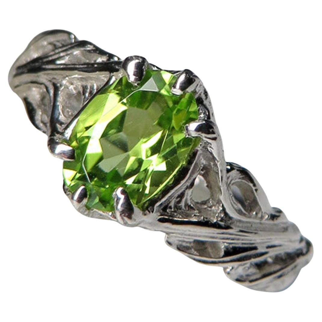 Chrysolite Silver Ring Pear Green Color Classic Oval Peridot Gemstone Gift For Sale