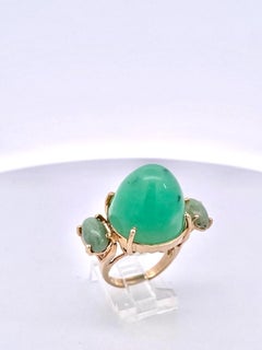 Chrysophase Bullet Ring w/Jade side stones