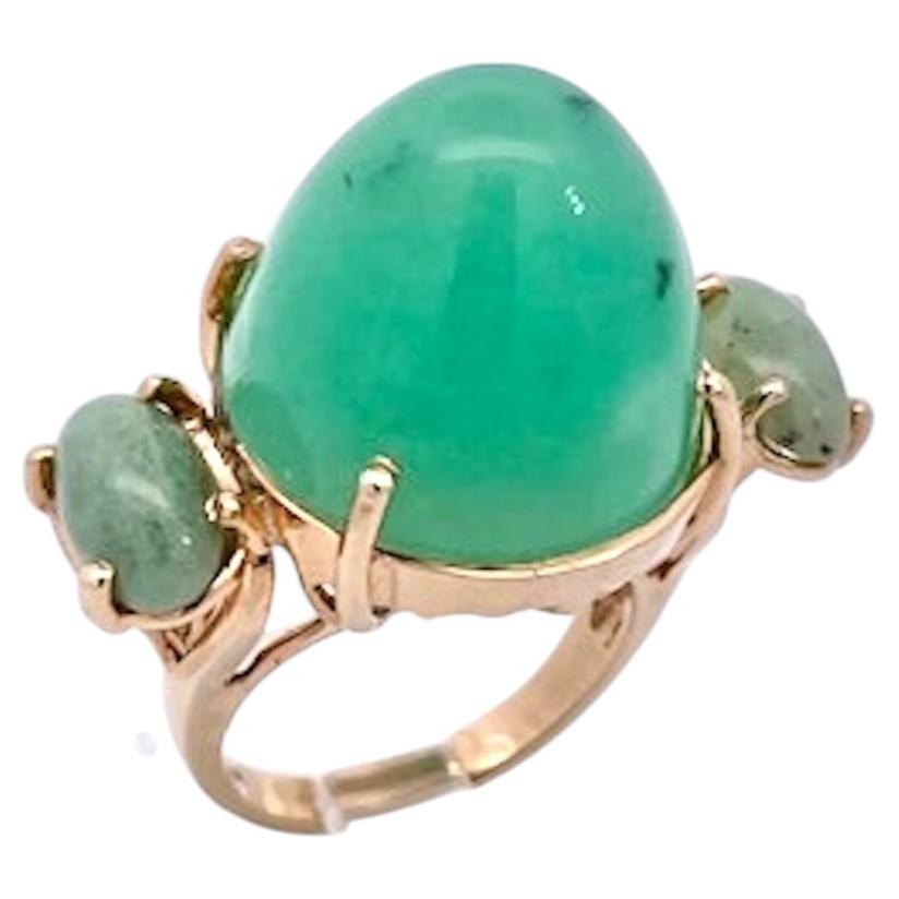 Chrysoprase Bullet Ring in 14K Yellow Gold with Jade Accents, Unisex For Sale