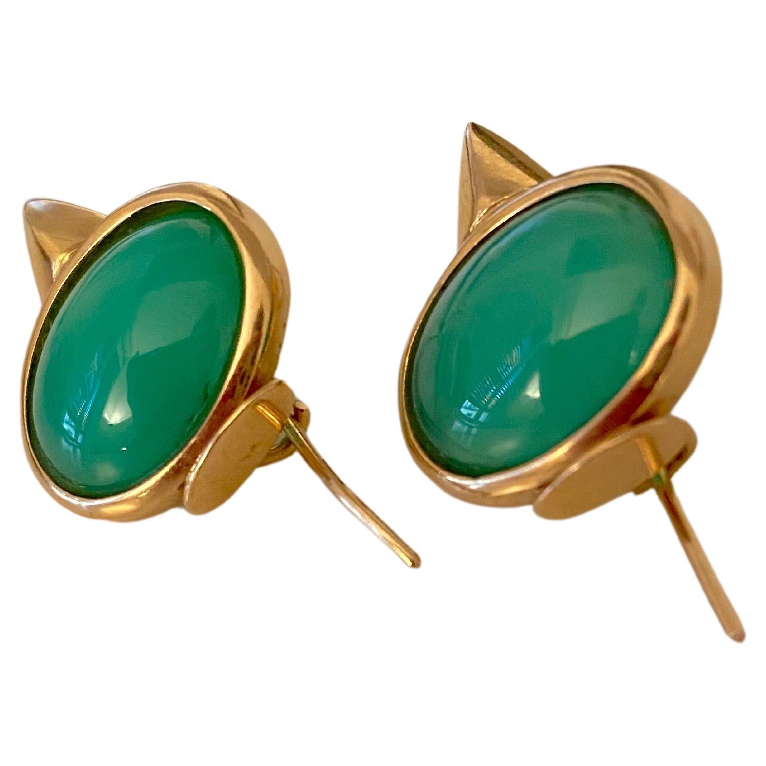 Crisofrasa Pendientes de oro amarillo de 18 quilates con tuerca de palanca Diseño moderno Pendientes verdes Moderno en venta