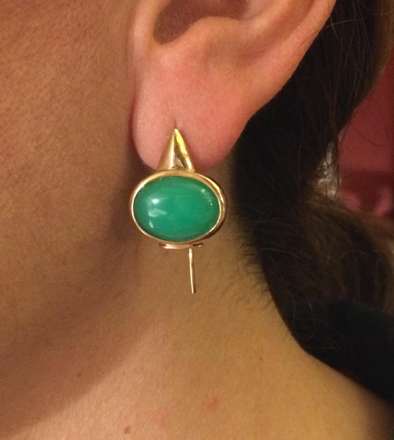 Boucles d'oreilles en or jaune 18 carats chrysophrase avec fermoir à levier et design Modernity Neuf - En vente à Rome, IT