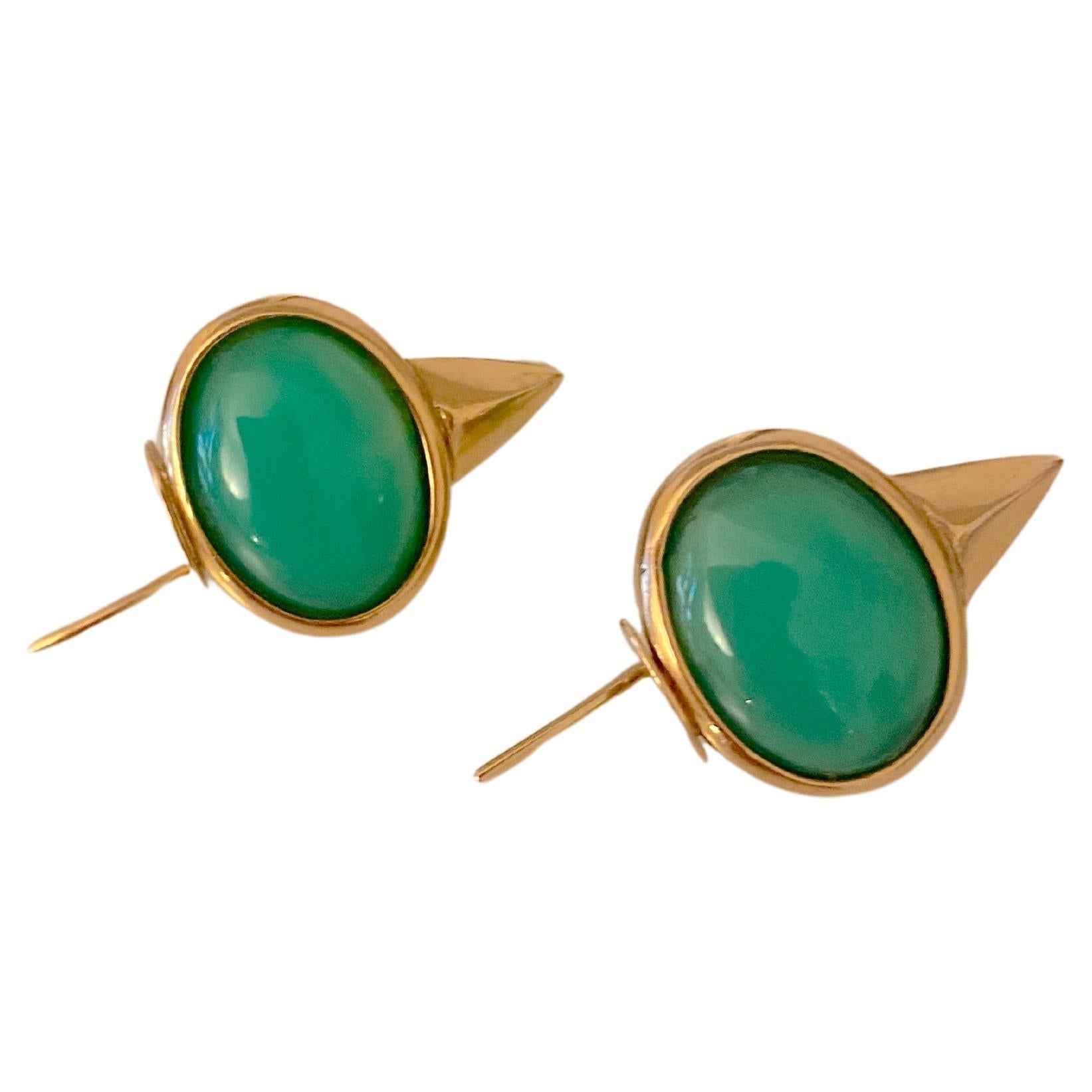 De las mujeres Crisofrasa Pendientes de oro amarillo de 18 quilates con tuerca de palanca Diseño moderno Pendientes verdes en venta
