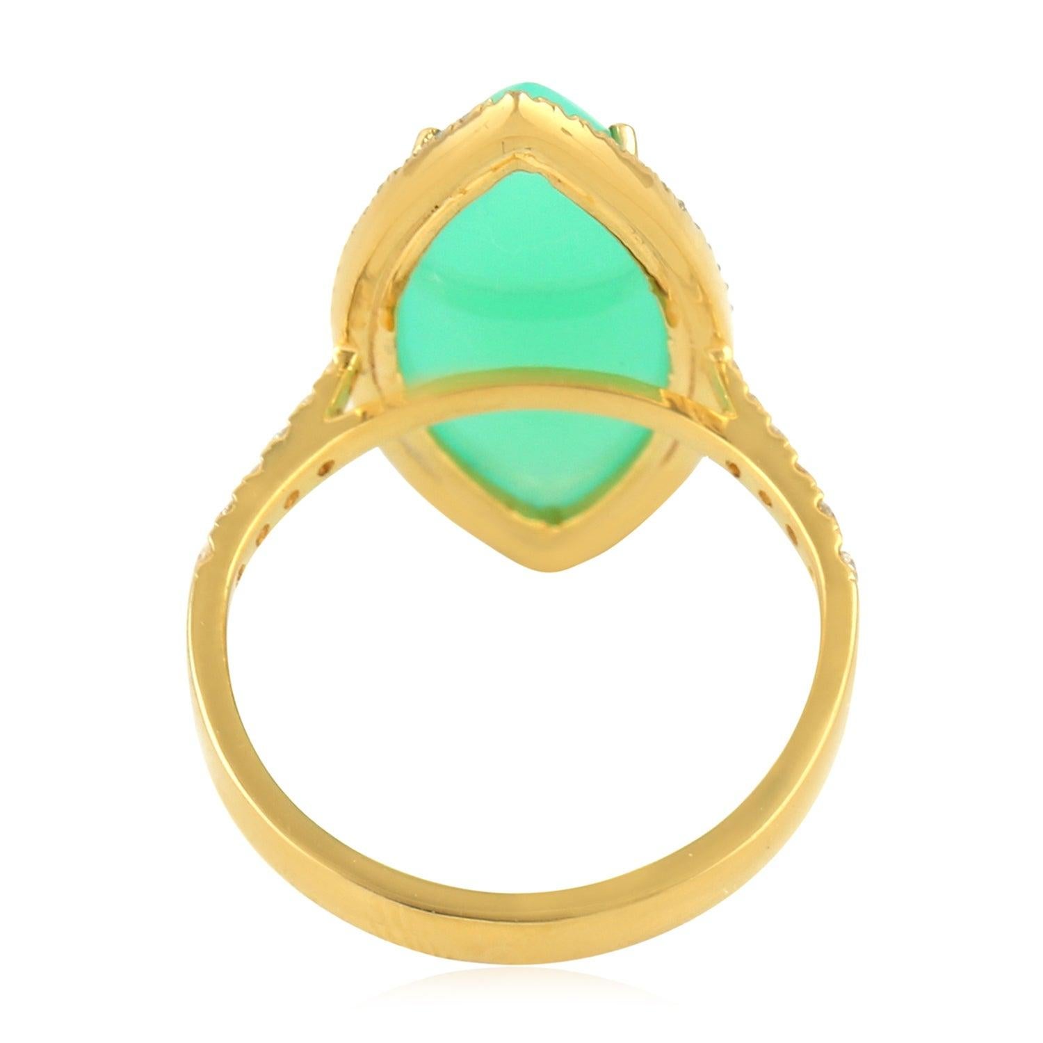 For Sale:  Chrysophrase Diamond 14 Karat Gold Ring 3