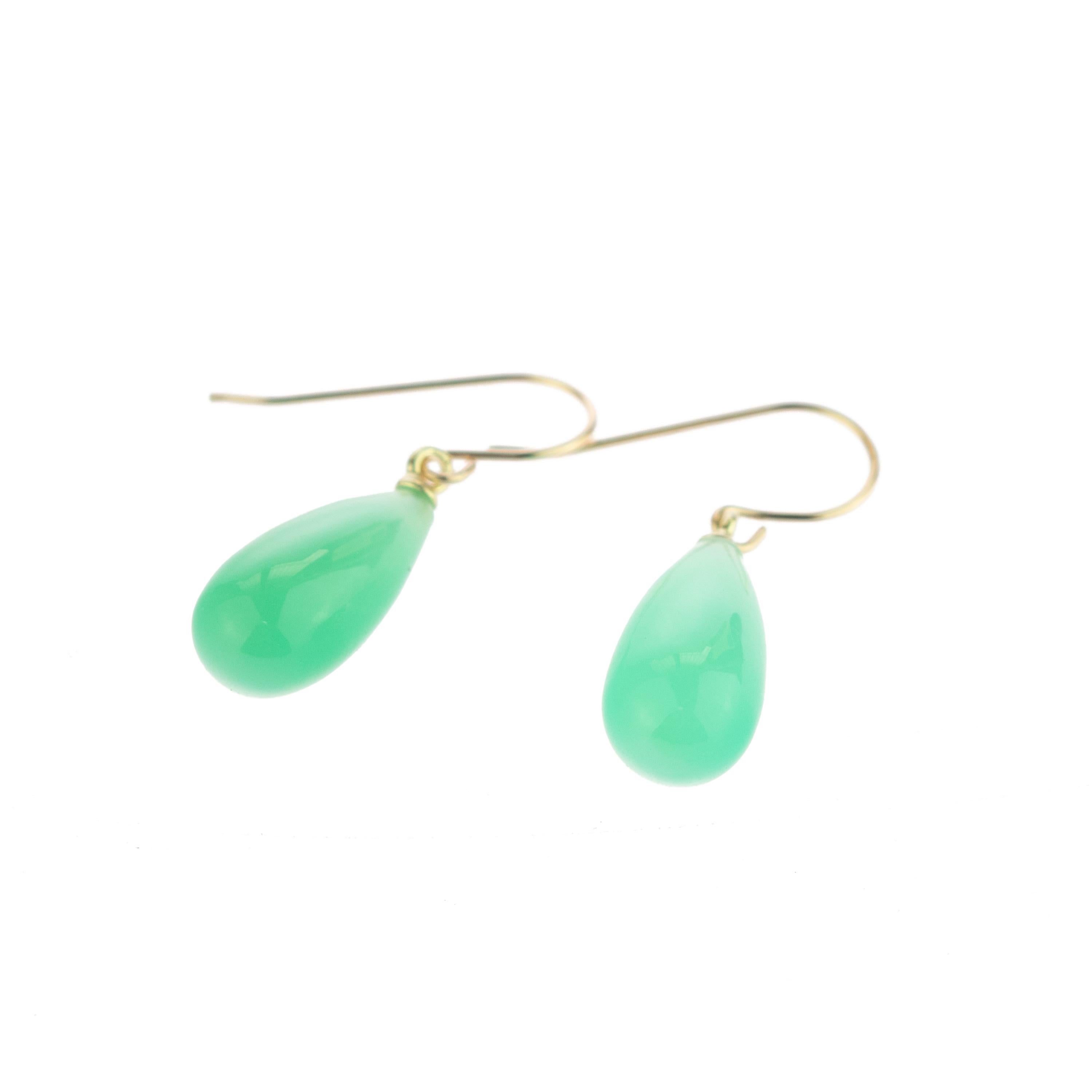 green tear drop earrings