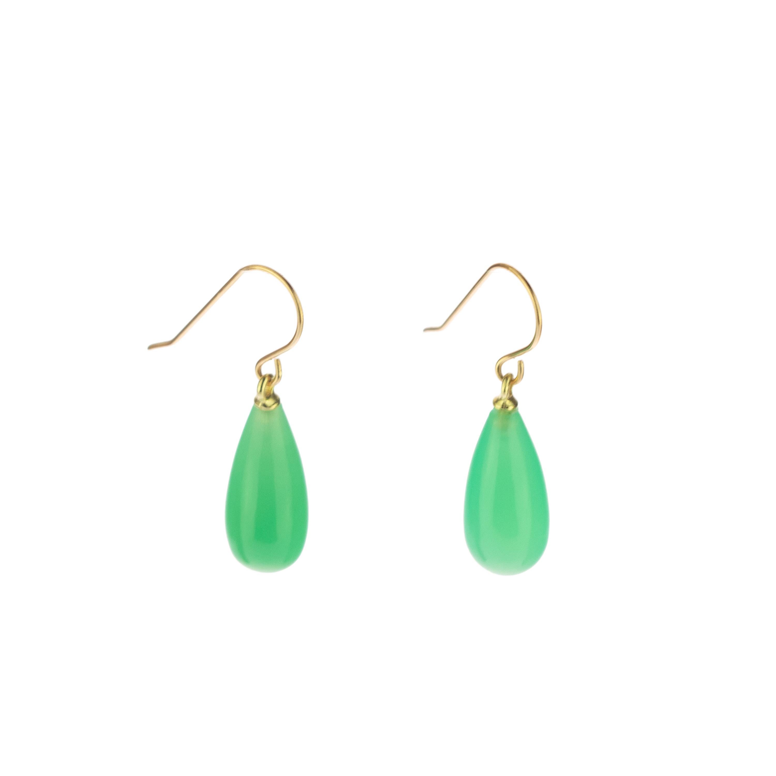 Pear Cut Chrysophrase Green 18 Karat Gold Pear Tear Drop Dangle Modern Cocktail Earrings For Sale