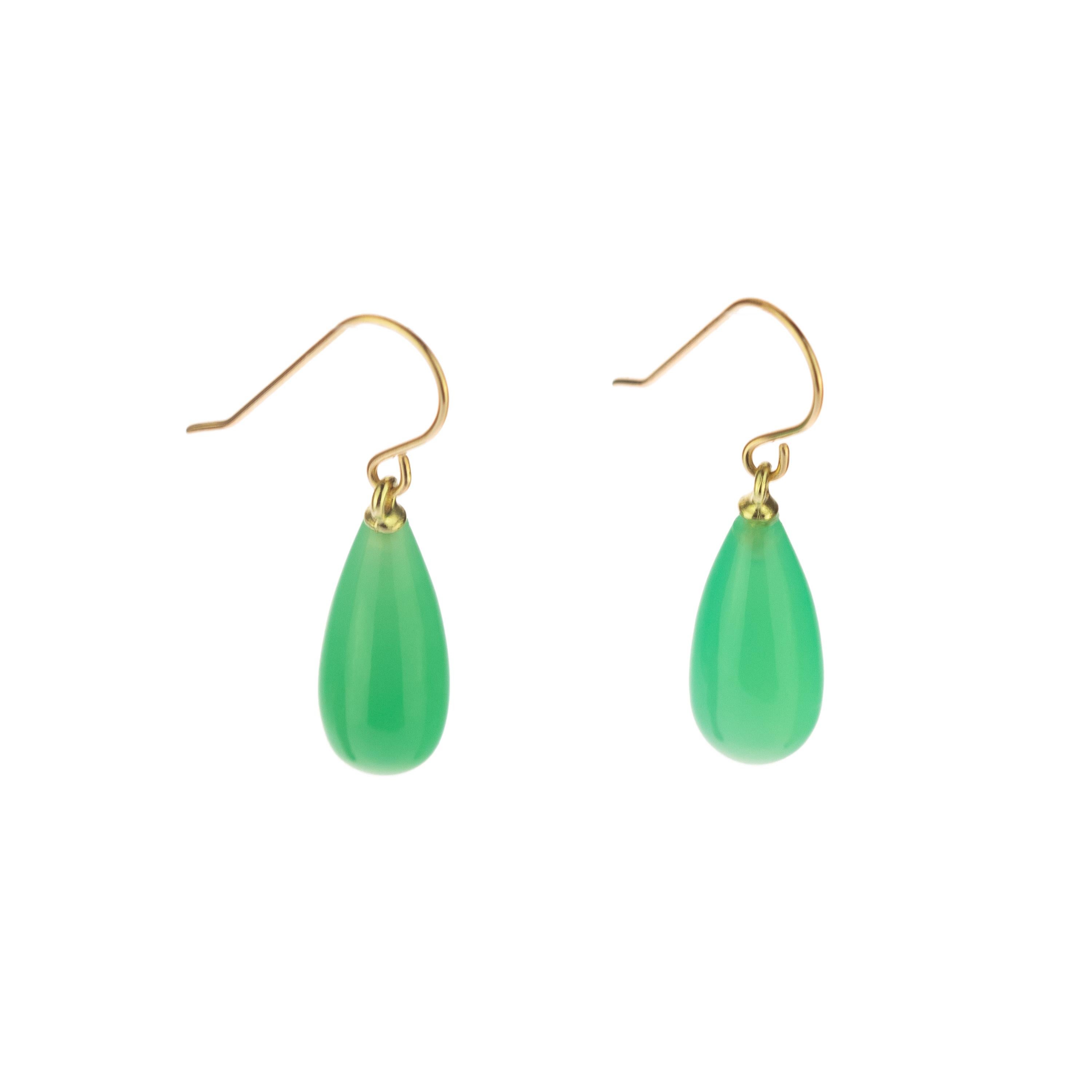 Chrysophrase Green 18 Karat Gold Pear Tear Drop Dangle Modern Cocktail Earrings In New Condition For Sale In Milano, IT