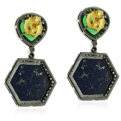 Chrysophrase Lapis Diamond Earrings