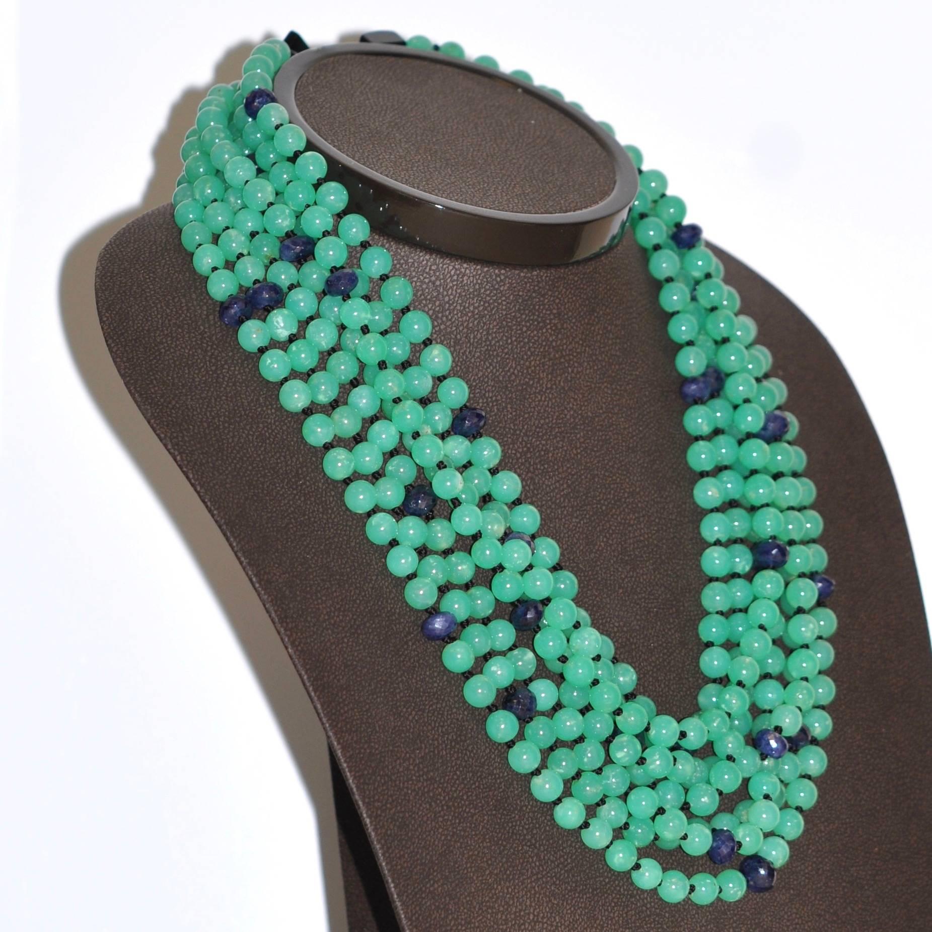 Natural Sapphires and Chrysophrases Multi-Strand Necklace In New Condition In Vannes, FR
