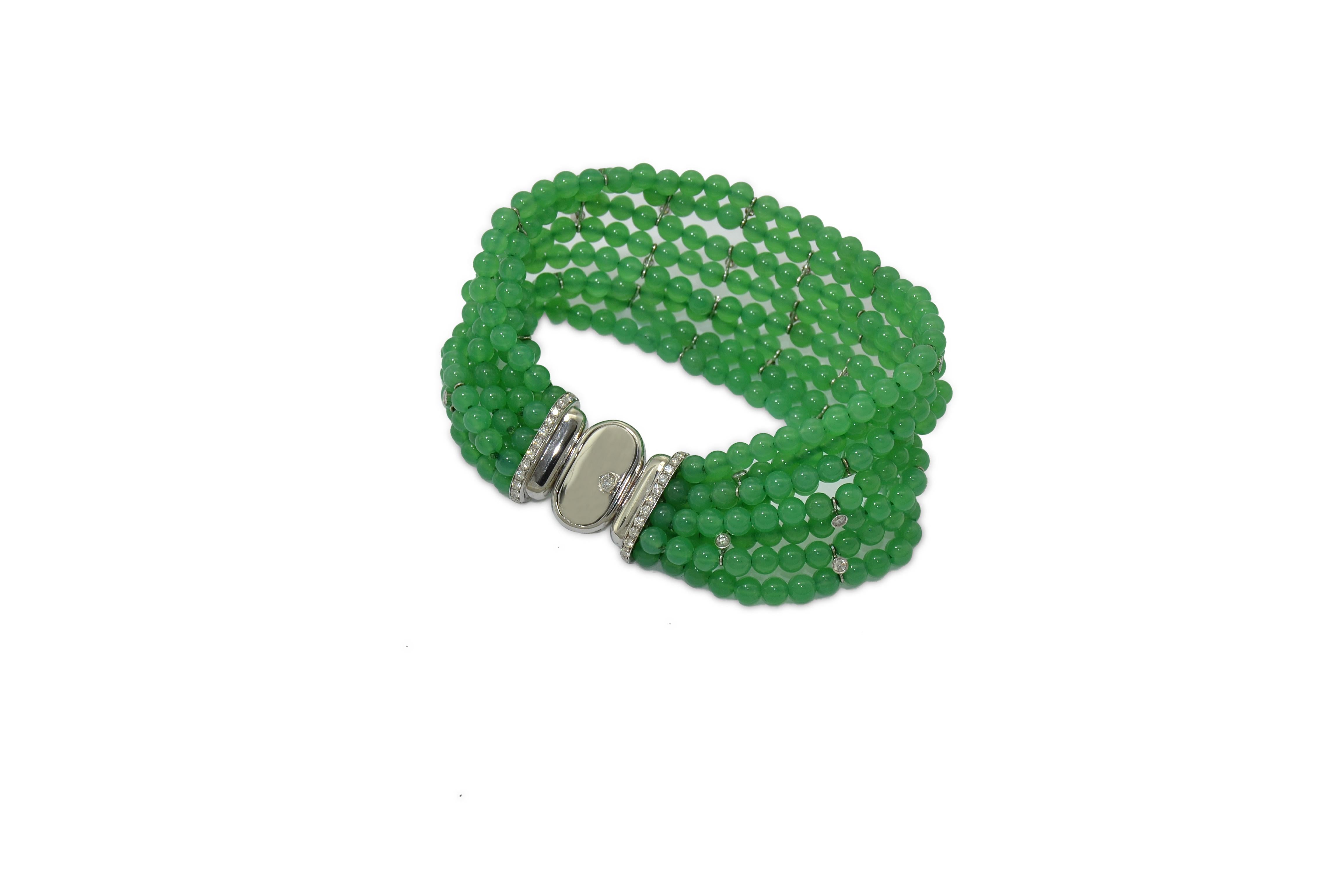 Diamond Chrysoprase Amethyst 18 KT White Gold Made in Italy Twin Bracelets  For Sale 4